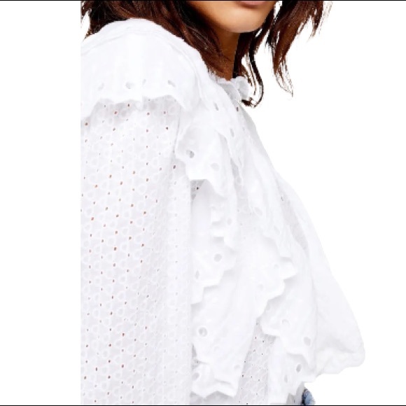 Topshop White Ruffle Eyelet Long Sleeve Blouse - Picture 4 of 10
